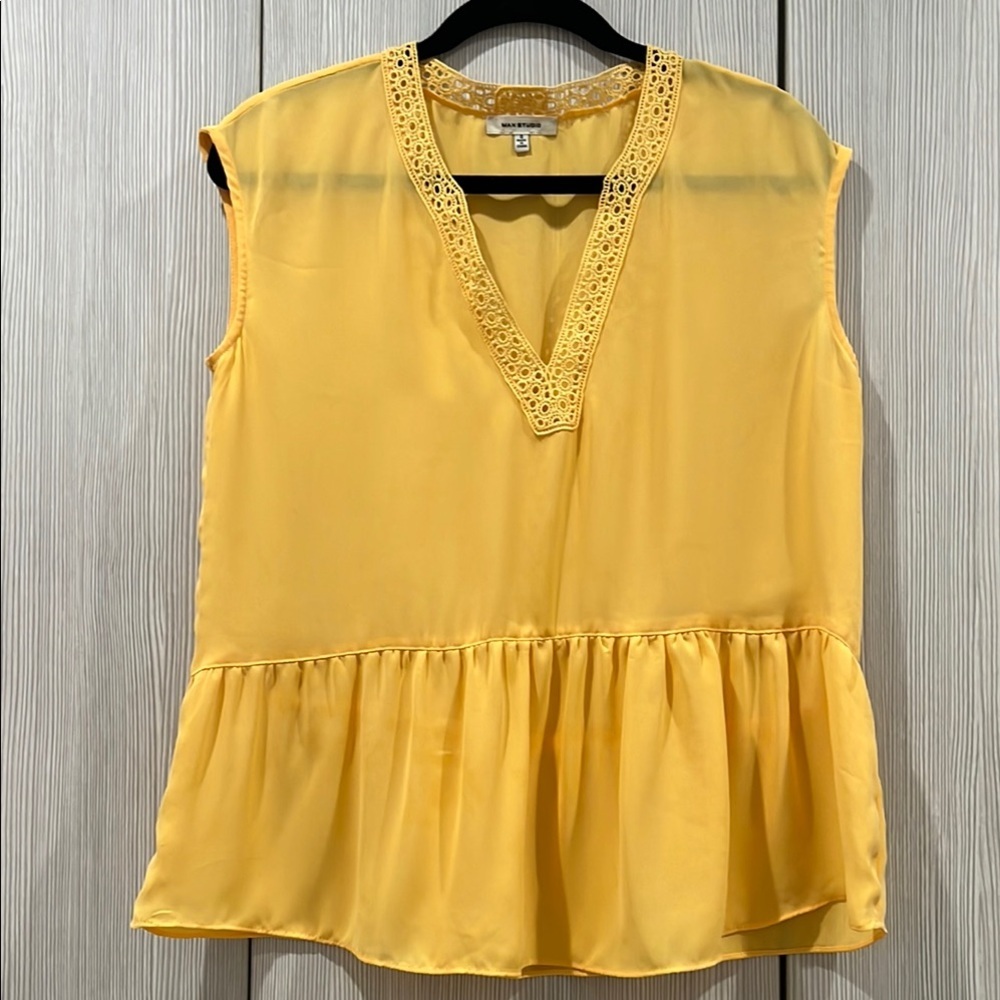 Max Studio Crepe Sleeveless Yoke Top |‎ Sunshine Yellow | Size Small